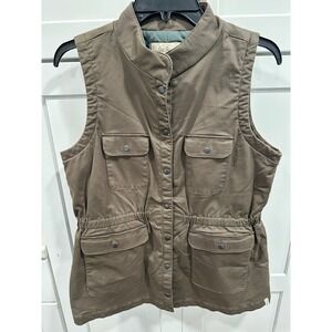 Old Ranch Brands Womens Organic Cotton Utility Vest Brown sz M Snap Front Quilt